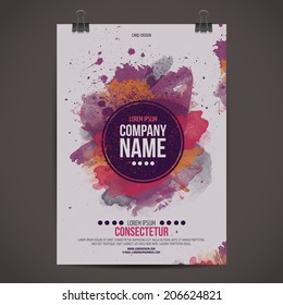 Vector Template Poster With Watercolor Paint Abstract Background