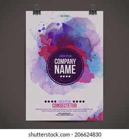 Vector template poster with watercolor paint abstract background