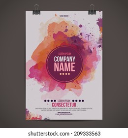 Vector template poster with watercolor paint abstract background