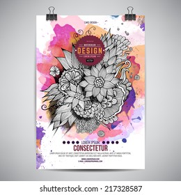 Vector template poster with watercolor paint floral abstract background