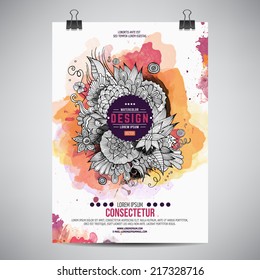 Vector template poster with watercolor paint floral abstract background