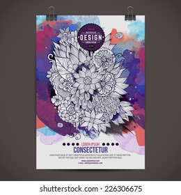 Vector template poster with watercolor paint floral abstract background
