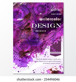 Vector template poster with watercolor paint and doodle graphic abstract background. Abstract Aquarelle Background for Business Flyers, Posters and Place Cards. Brochure Flyer design in A4 size