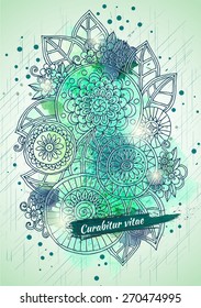 Vector template poster with watercolor paint and ink floral abstract background. Abstract Aquarelle Background for Business Flyers, Posters and Placards