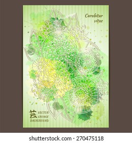 Vector template poster with watercolor paint and ink floral abstract background. Abstract Aquarelle Background for Business Flyers, Posters and Placards.