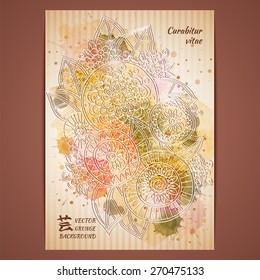 Vector template poster with watercolor paint and ink floral abstract background. Abstract Aquarelle Background for Business Flyers, Posters and Placards.