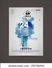 Afiche de plantilla vectorial con fondo abstracto de pintura acuarela. Banner de color negro con tira de tinta y espacio para copiar. Antecedentes abstractos de la fiesta. Impresión de forma gruesa para el pantalones en t. 