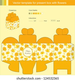 Vector template for present box with spring yellow flowers