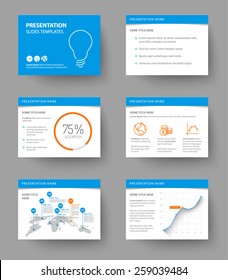 Vector Template for presentation slides with graphs and charts - blue and orange version