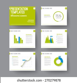 Vector Template for presentation slides with graphs and charts - blue and green version