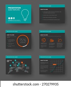 Vector Template for presentation slides with graphs and charts - teal and red version