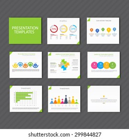 Vector Template for presentation slides with graphs and charts - green version