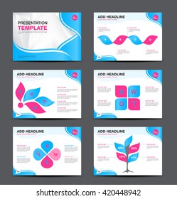 Vector Template for presentation slides with graphs and charts and blue pink background, flyer design, Infographic Element.