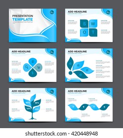 Vector Template for presentation slides with graphs and charts and blue background, flyer design, Infographic Element, Layout design, Modern Style