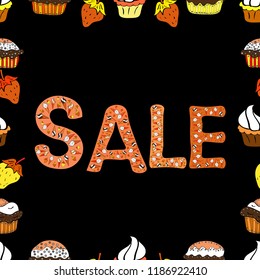 Vector. Template for print design, banner, poster, flyer, ad. Seamless pattern. Giveaway banner for summer contests in social media. Picture in black, orange and white colors.