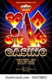 Vector template promo flyer for  casino event with flame pattern