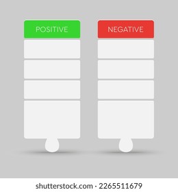 Vector template with pros and cons list. Positive and negative pillar. Comparison good or bad. Infographic to do list options.