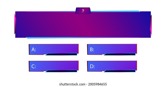 Vector Template Question And Answers Neon Style For Quiz Game, Exam, Tv Show, School, Examination Test. Vector Illustration 10 Eps