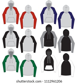 Vector template for raglan-style Hooded Sweatshirt
