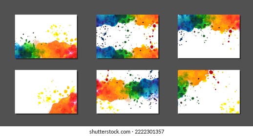 Vector Template with rainbow watercolor splash for design Postcard, Social Media Banner or Brochure Cover Design Background.