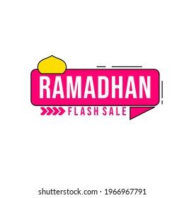 Vector template for Ramadan flash sale template with simple text, ribbon and mosque silhouette isolated on white background perfect for promotion or marketing material
