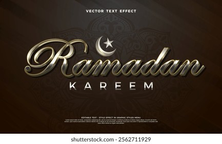 Vector template ramadan kareem metal text effect, font editable, typography and 3d text effect