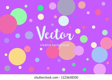 Vector template with random, chaotic, scattered colorful circles on violet background.