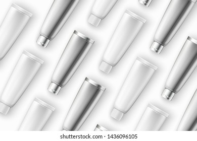 Vector template - realistic cosmetics creme tubes on table, mockup for your package design