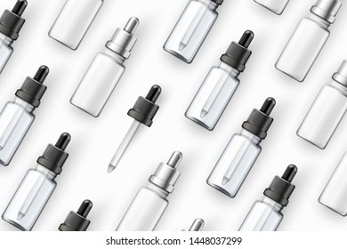 Vector template - realistic cosmetics dropper bottles on table, mockup for your package design