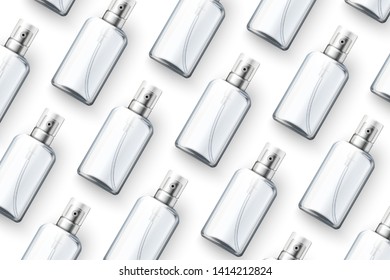Vector template - realistic cosmetics spray bottles on table, mockup for your package design
