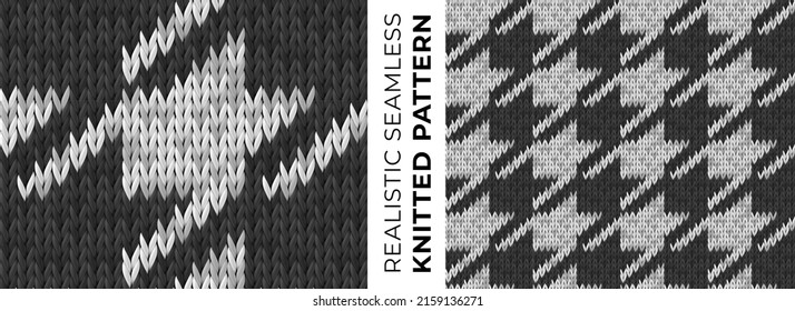 Vector template of realistic houndstooth knitted pattern. Seamless texture of classic fashion textile print on knitwear. Detailed monochrome ornament for background, wallpaper, website backdrop