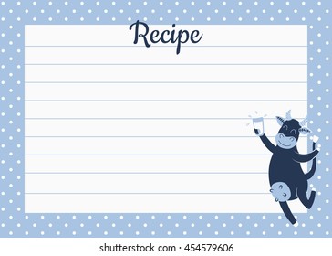 vector template of a recipe card with the illustration of a happy cow, drinking milk