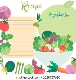 Vector template of recipe card. Kitchen shower card. Vector illustration