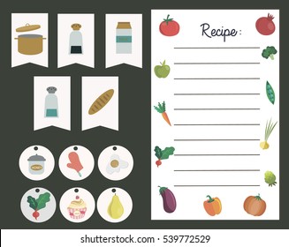 Vector template of recipe card. Kitchen shower card. Vector illustration