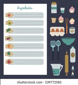 Vector template of recipe card. Kitchen shower card. Vector illustration