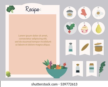 Vector template of recipe card. Kitchen shower card. Vector illustration