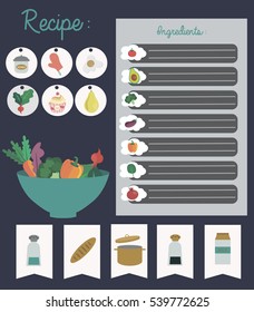 Vector template of recipe card. Kitchen shower card. Vector illustration