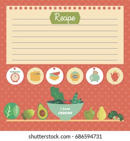 Vector template of recipe card. Kitchen shower card. Vector illustration