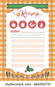 Vector Template Of Recipe Card. Kitchen Shower Card. Vector Illustration