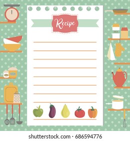 Vector template of recipe card. Kitchen shower card. Vector illustration