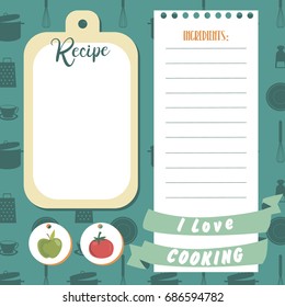 Vector template of recipe card. Kitchen shower card. Vector illustration