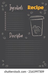 Vector template of the recipe page for printing. Template on a black background for a planner, diary, notebook or organizer, cookbook.
