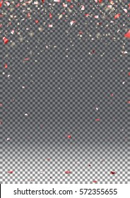 Vector template of red confetti. Abstract illustration. Transparent background with lights of sparks.