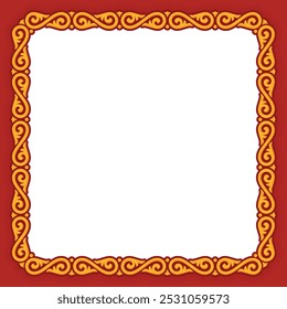 Vector template red frame with ornamental golden pattern. Christmas design. Isolated on white background