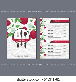 Vector template restaurant menu with apple and flower