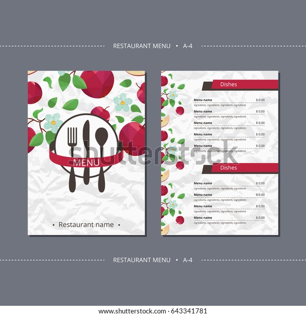Vector\
template restaurant menu with apple and\
flower