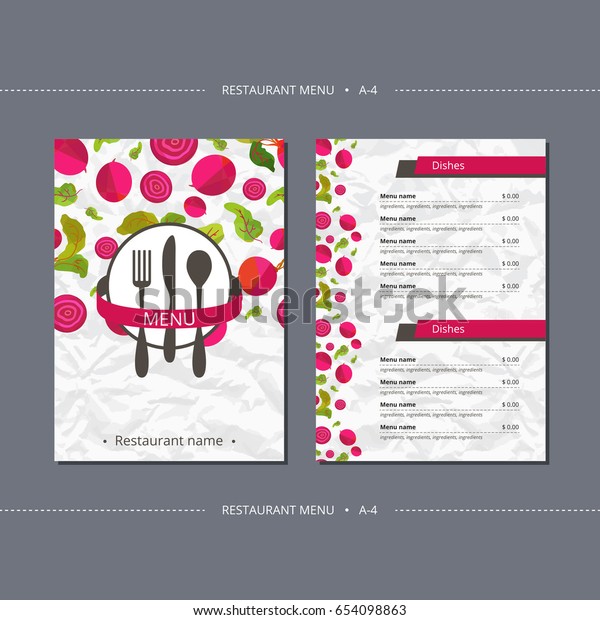 Vector\
template restaurant menu with beetroot and\
leaves