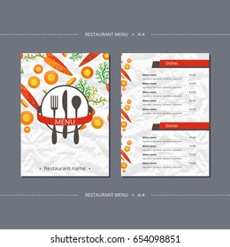 Vector template restaurant menu with carrot and slices