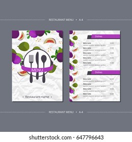 Vector template restaurant menu with figs and leaves