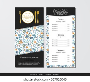 Vector template restaurant menu with gold cutlery and ocean